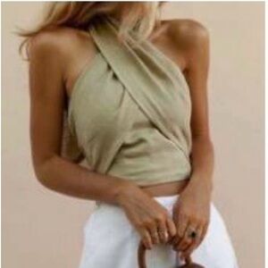 NWOT Cross-Front Halter Crop Top in Sage Green Size Medium